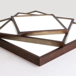 3 Camadas Quadrado Preto Nogueira Madeira Moderno Contemporâneo Estilo Nórdico Montagem Embutida Luz de Teto de Madeira Também Pode Ser Usado Como Luz de Parede