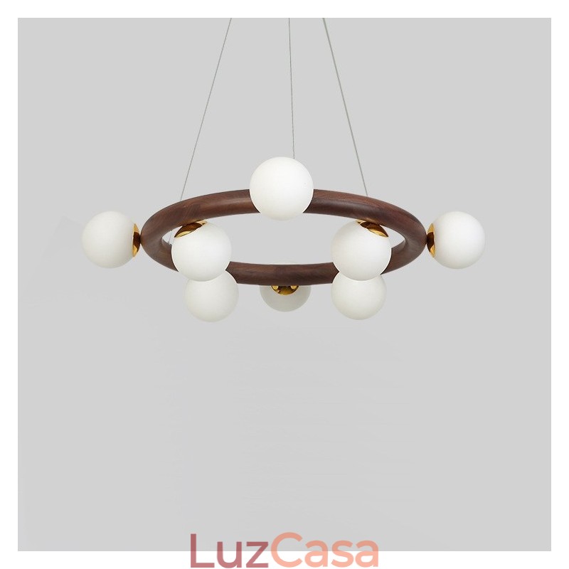 Nordic Ring Lustre Pendente Simples de Madeira de Nogueira Preta com Tons de Feijão