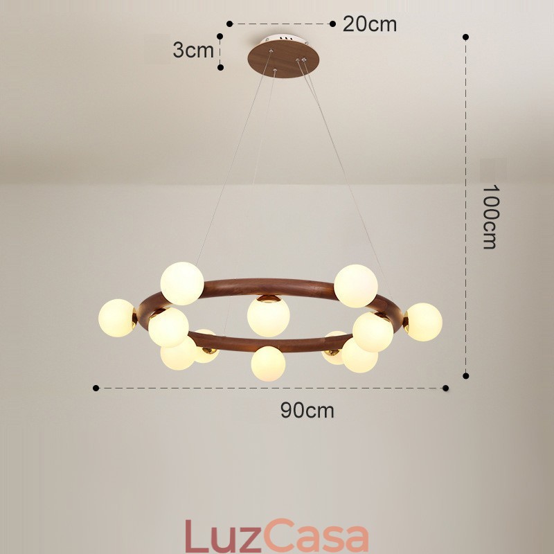 Nordic Ring Lustre Pendente Simples de Madeira de Nogueira Preta com Tons de Feijão
