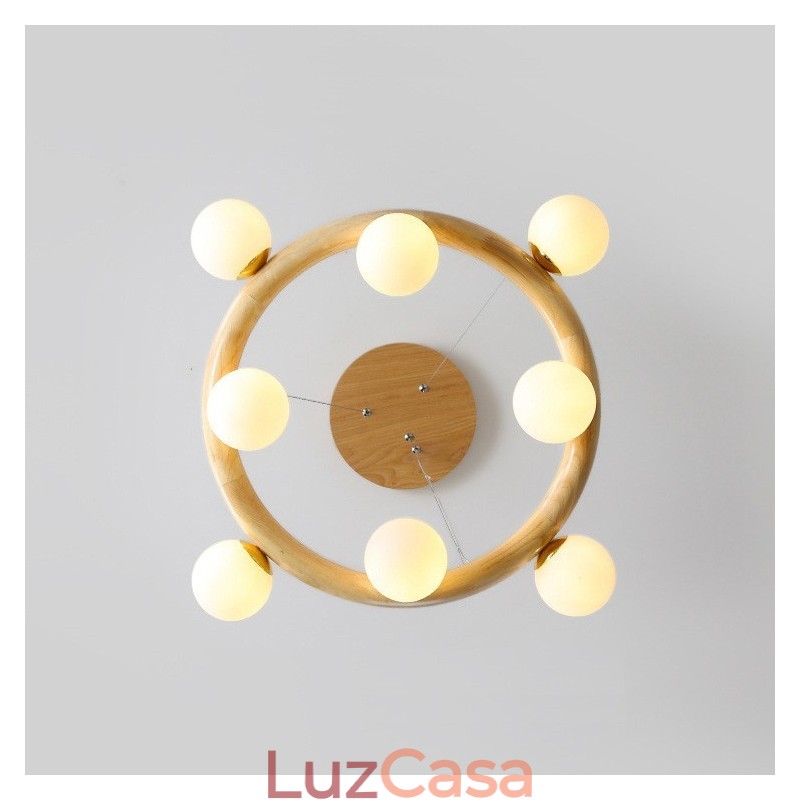 Nordic Ring Lustre Pendente Simples Moderno de Madeira com Tons de Feijão
