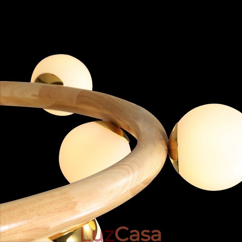 Nordic Ring Lustre Pendente Simples Moderno de Madeira com Tons de Feijão