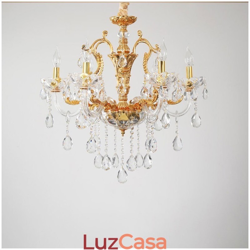 Lustre de cristal de luxo dourado com 6 luzes e 8 luzes