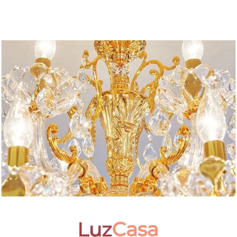 Lustre de cristal de luxo dourado com 6 luzes e 8 luzes