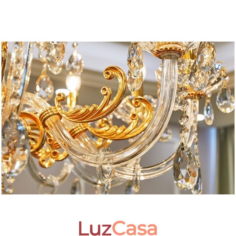 Lustre de cristal de luxo dourado com 6 luzes e 8 luzes
