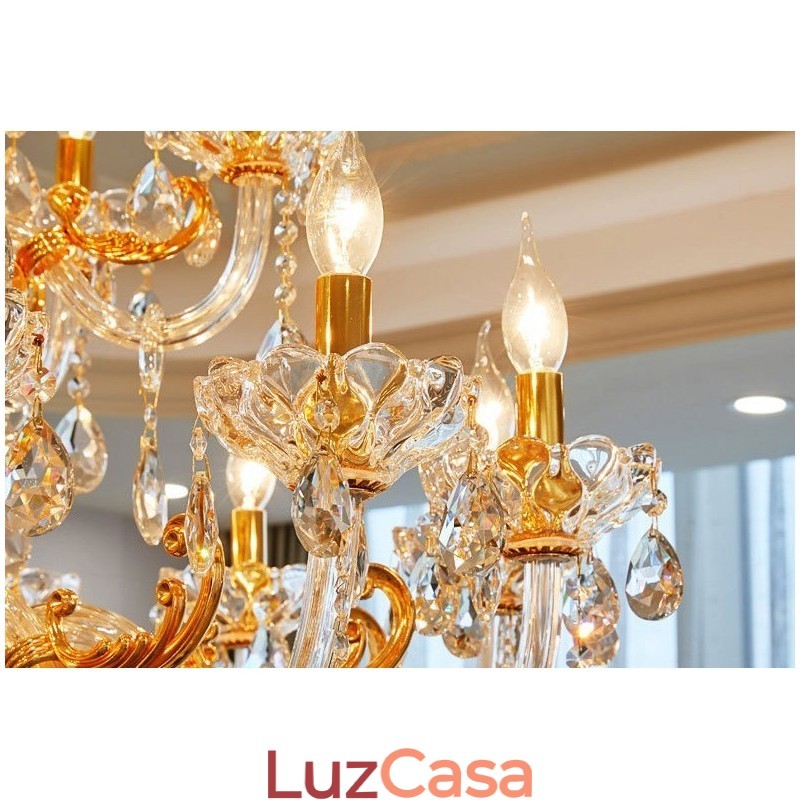 Lustre de cristal de luxo dourado com 6 luzes e 8 luzes