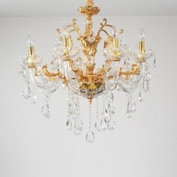 Lustre de vela de cristal de luxo dourado de duas camadas com 18 luzes