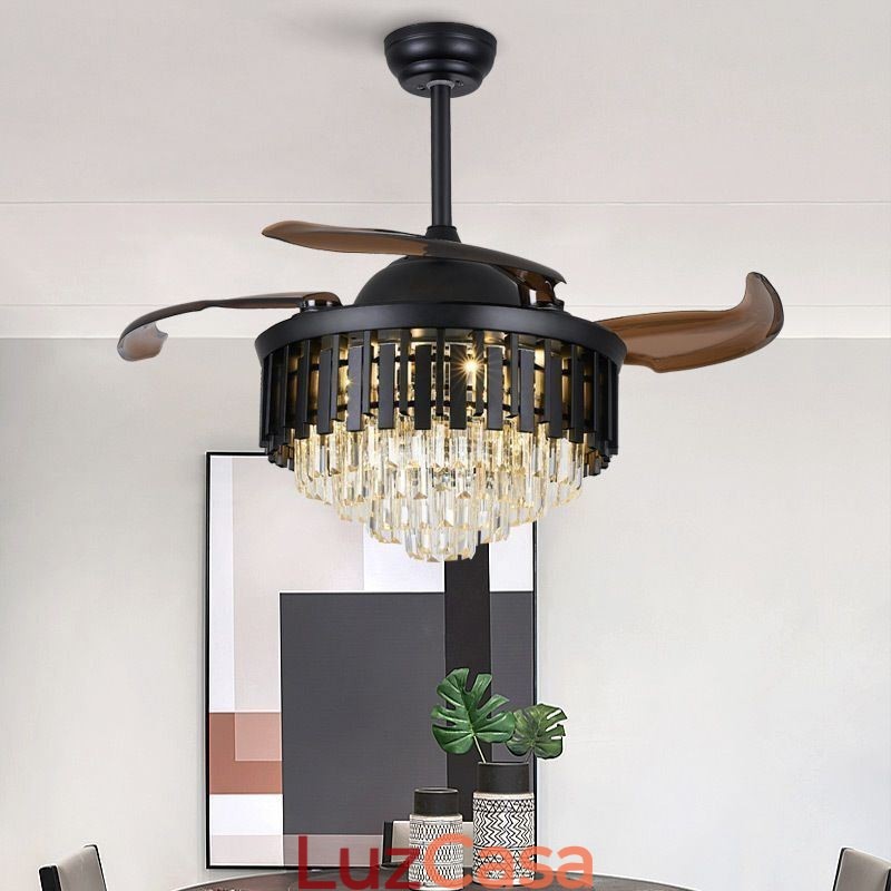 Ventilador de Teto Retrátil Light Crystal Ceiling Fan