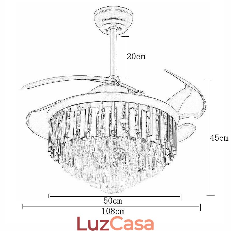 Ventilador de Teto Retrátil Light Crystal Ceiling Fan