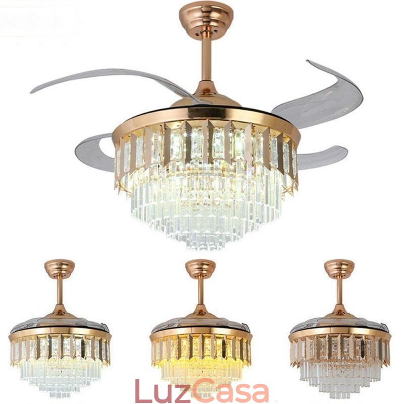 Ventilador de Teto Retrátil Light Crystal Ceiling Fan