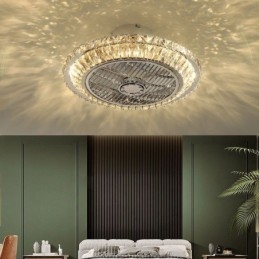 Ventilador de teto de cristal Luz dourada Lâmpada de teto redonda
