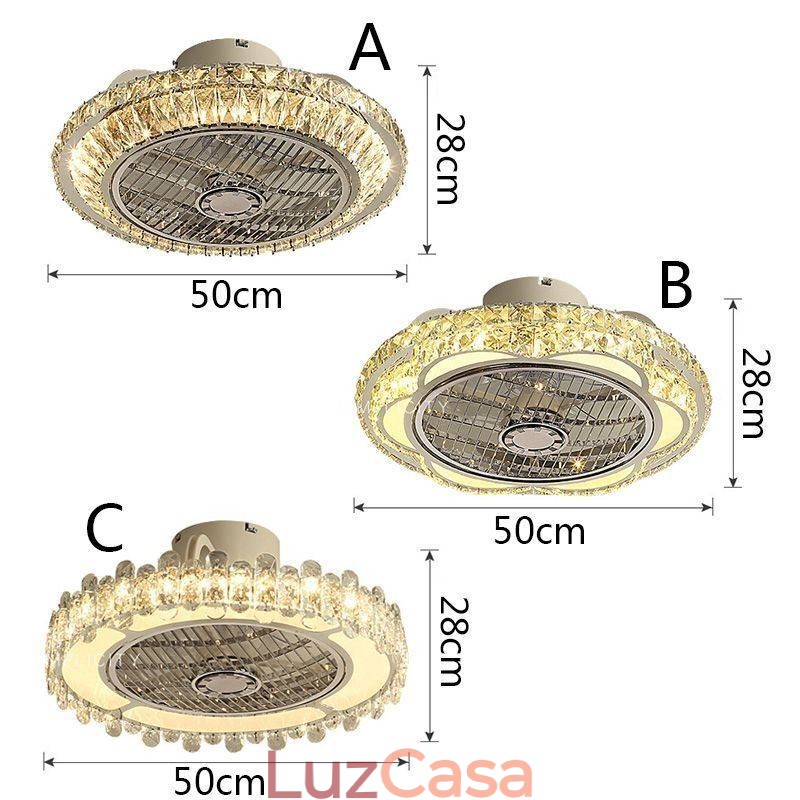 Ventilador de teto de cristal Luz dourada Lâmpada de teto redonda