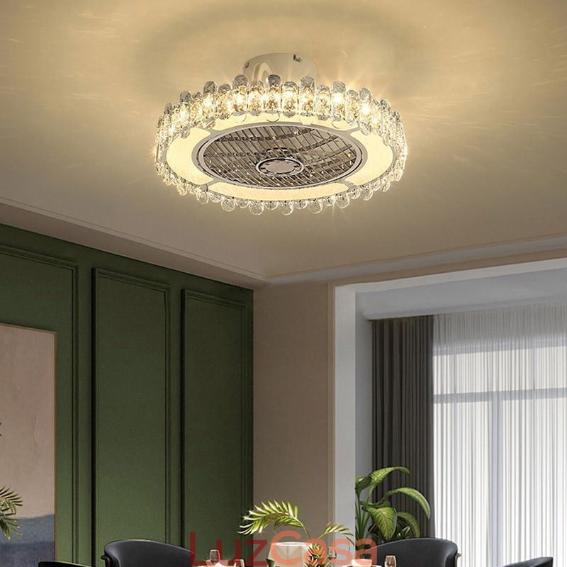 Ventilador de teto de cristal Luz dourada Lâmpada de teto redonda