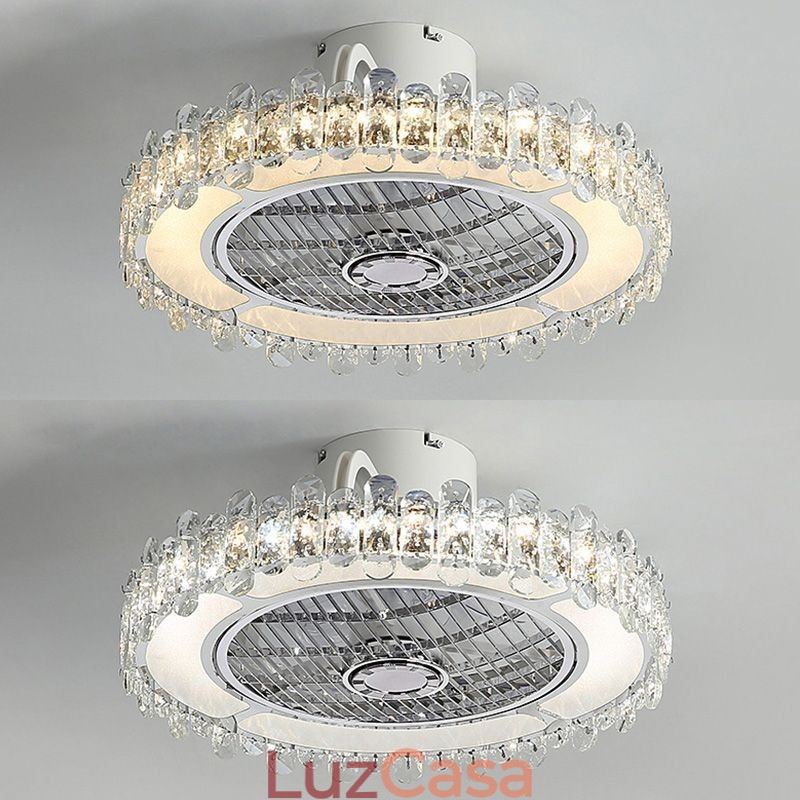 Ventilador de teto de cristal Luz dourada Lâmpada de teto redonda