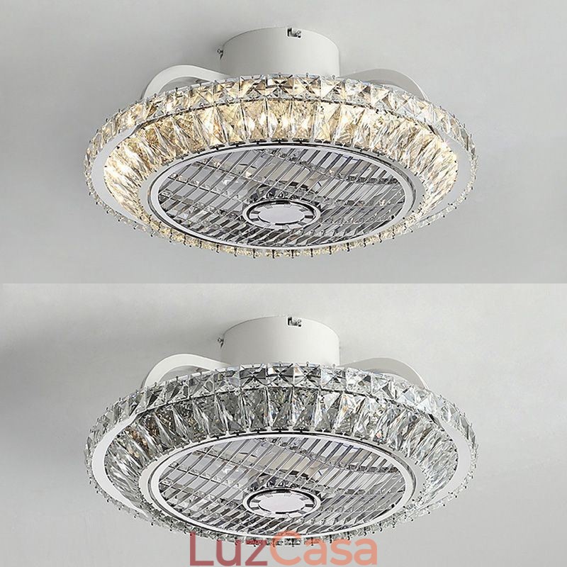 Ventilador de teto de cristal Luz dourada Lâmpada de teto redonda