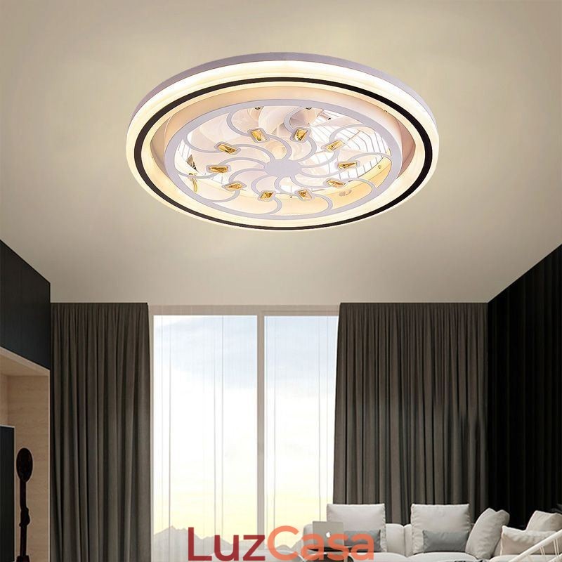 Ventilador de teto inteligente com decoração de escurecimento contínuo de luz
