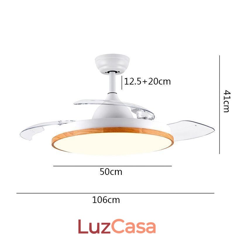 Ventilador de teto inversor moderno com controle remoto, lâmpada de teto tricolor com escurecimento