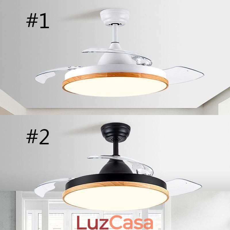 Ventilador de teto inversor moderno com controle remoto, lâmpada de teto tricolor com escurecimento