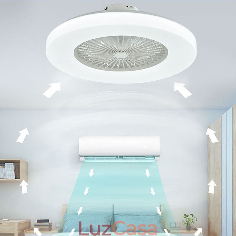 Ventilador de teto Luz tricromática Dimerização 3 velocidades Controle remoto