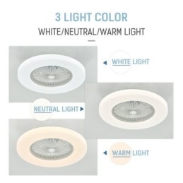 Ventilador de teto Luz tricromática Dimerização 3 velocidades Controle remoto