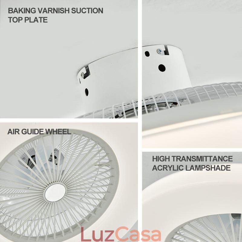 Ventilador de teto Luz tricromática Dimerização 3 velocidades Controle remoto