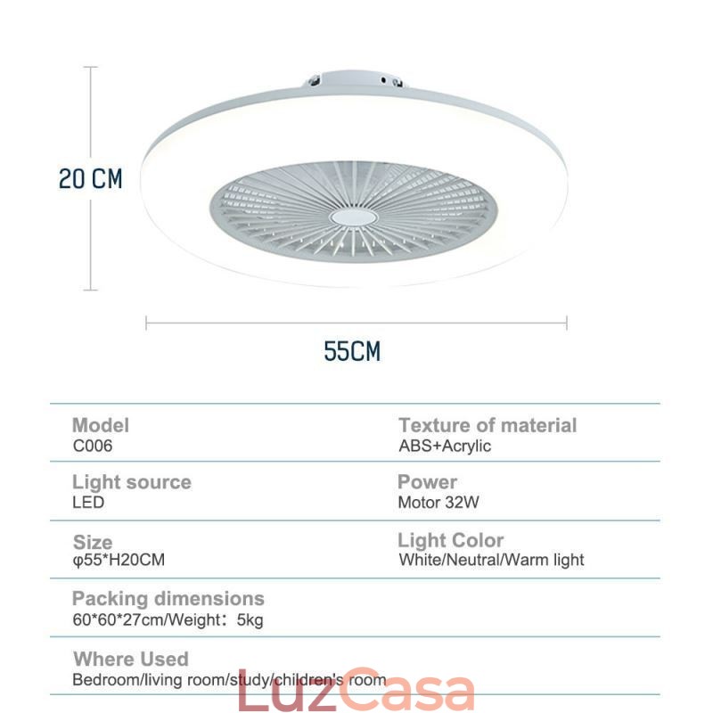 Ventilador de teto Tricromático com controle remoto e 3 velocidades