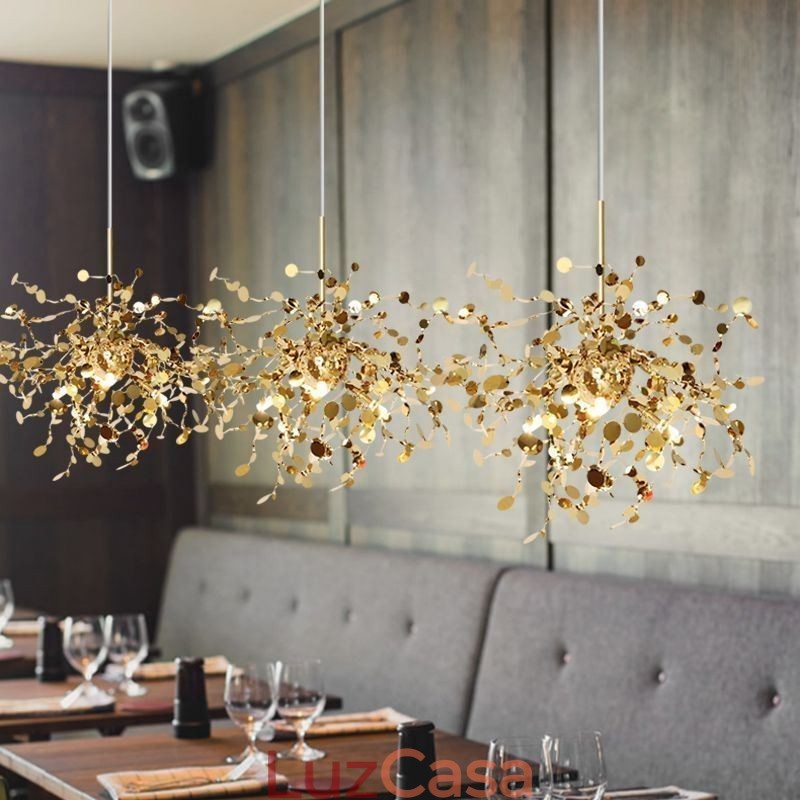 Lustre moderno minimalista em aço inoxidável