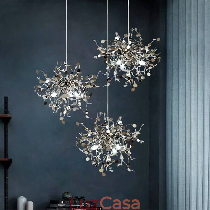 3 luzes lustre luz aço inoxidável pingente iluminação teto luminária
