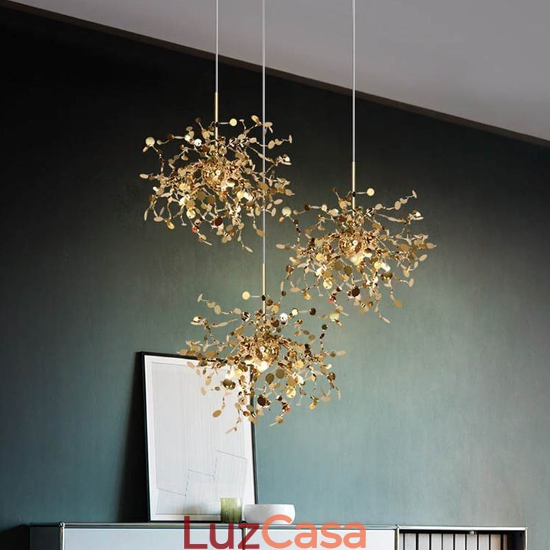 Lustre de lantejoulas em aço inoxidável, iluminação pendente para jantar