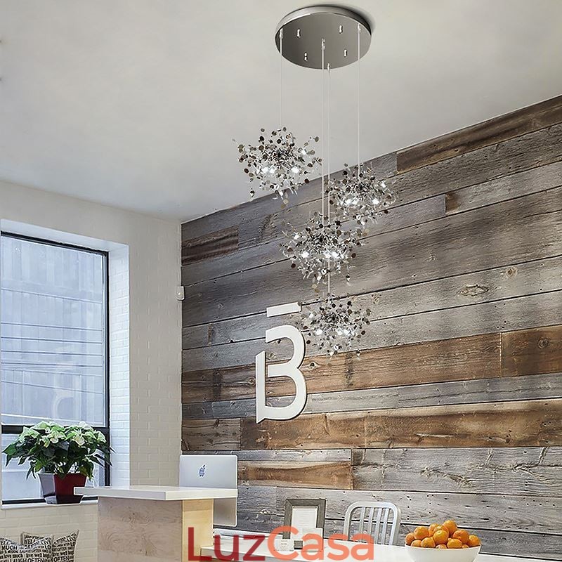 Lustre de lantejoulas em aço inoxidável, iluminação pendente para jantar