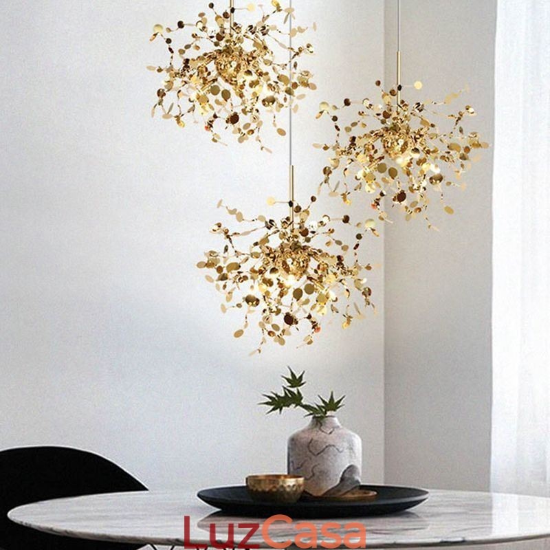 Lustre de lantejoulas em aço inoxidável, iluminação pendente para jantar