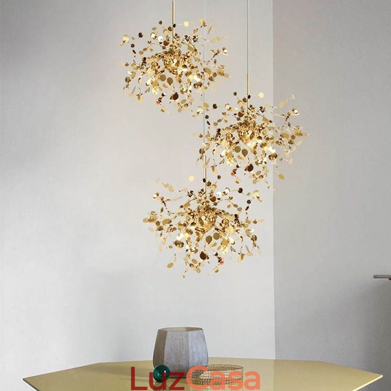 Lustre de lantejoulas em aço inoxidável, iluminação pendente para jantar