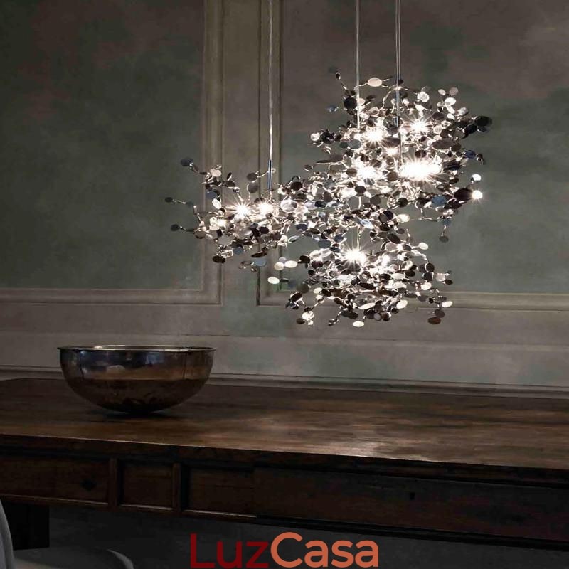 Lustre de lantejoulas em aço inoxidável, iluminação pendente para jantar