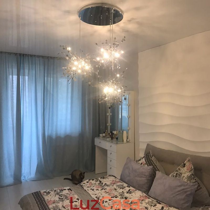 Lustre de lantejoulas em aço inoxidável, iluminação pendente para jantar