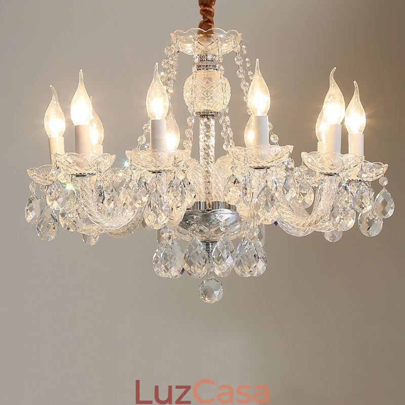 Lustre de cristal transparente europeu de luxo decorativo luz de teto