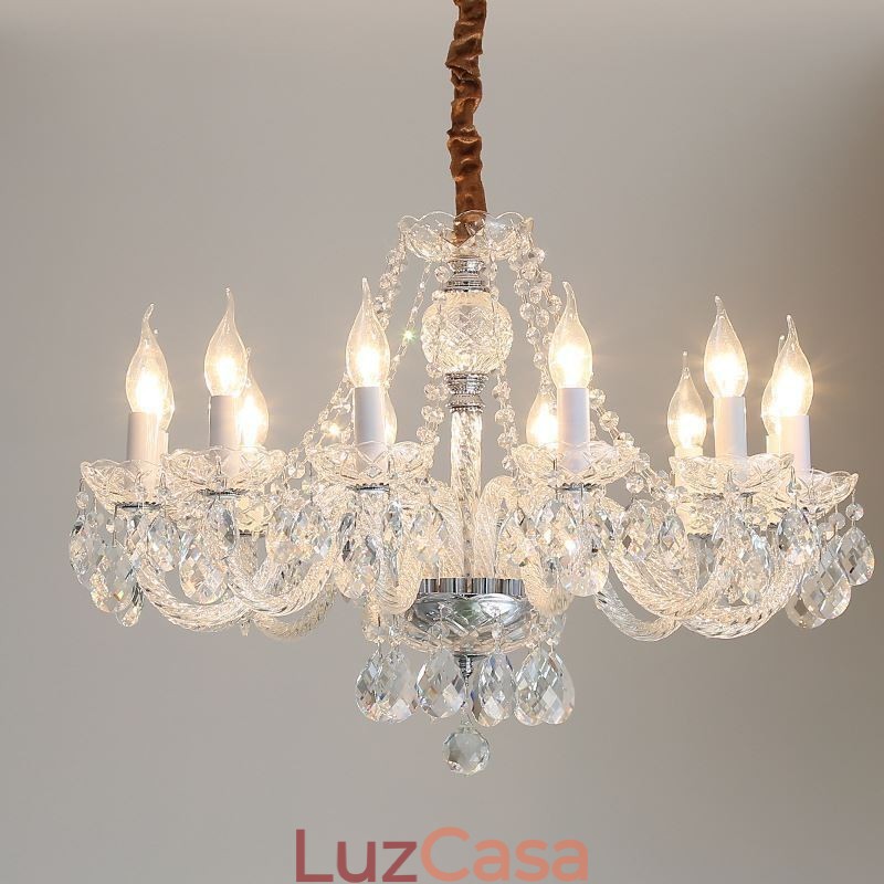 Lustre de cristal transparente europeu de luxo decorativo luz de teto