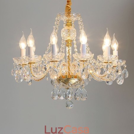 Lustre de cristal transparente europeu corpo dourado luxo decorativo luz de teto Lustre de cristal transparente europeu corpo dourado luxo decorativo luz de teto