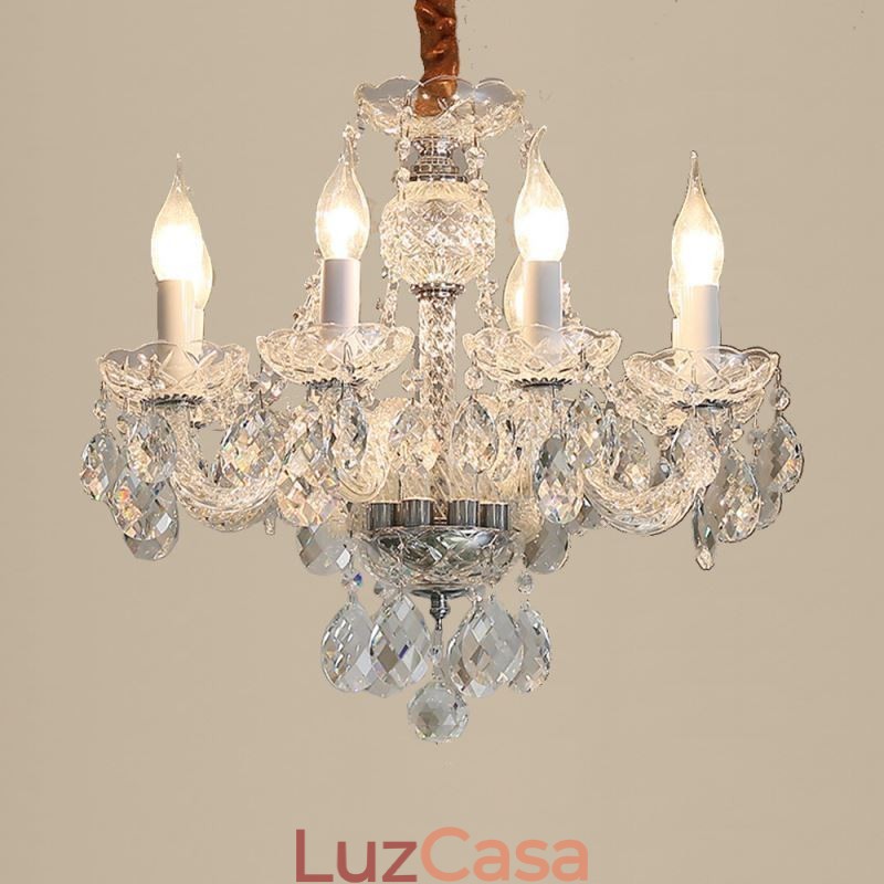 Lustre de cristal transparente europeu corpo de luz de vidro 8 luzes