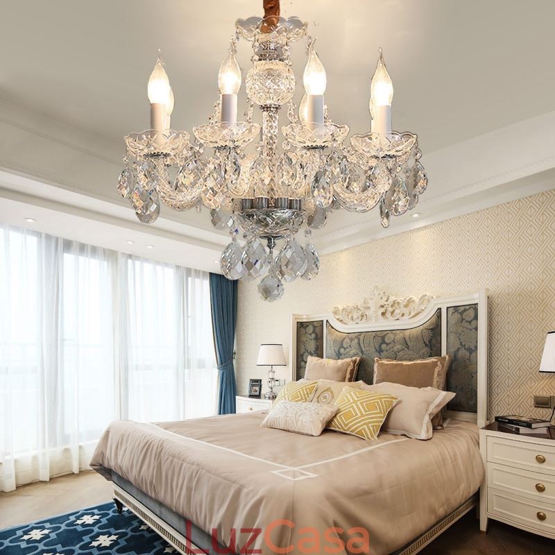 Lustre de cristal transparente europeu corpo de luz de vidro 8 luzes