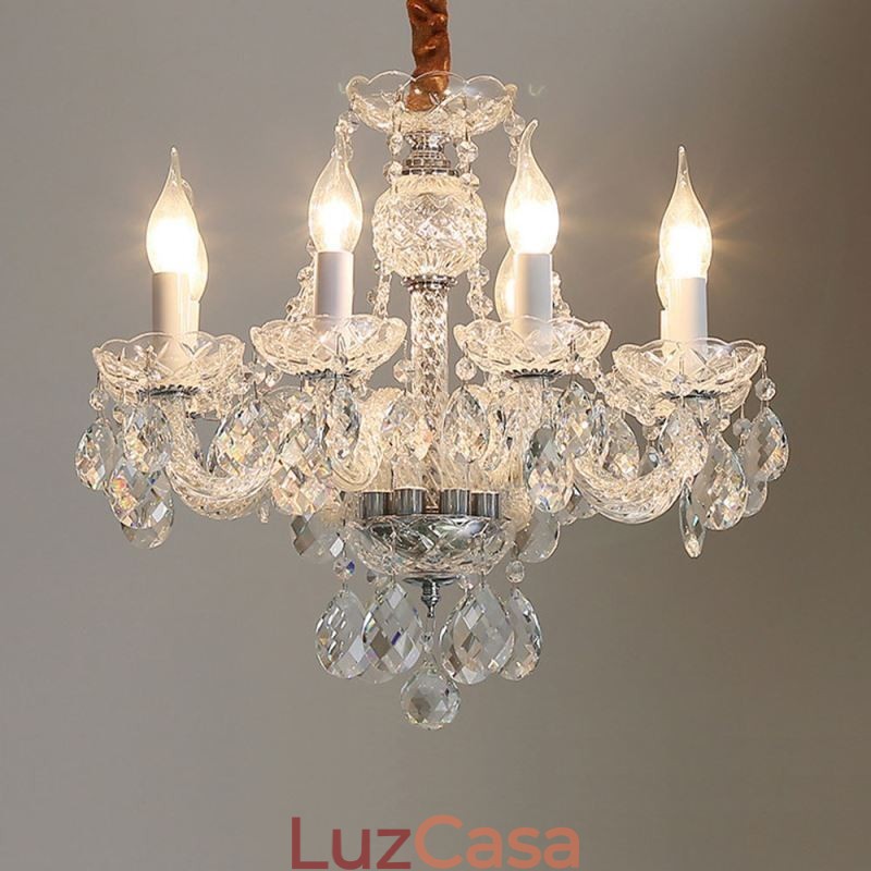 Lustre de cristal transparente europeu corpo de luz de vidro 8 luzes