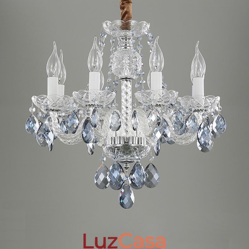 Lustre de cristal azul europeu corpo de luz de vidro 8 luzes