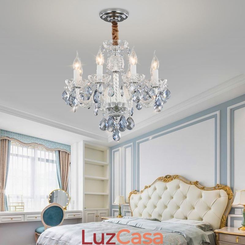 Lustre de cristal azul europeu corpo de luz de vidro 8 luzes