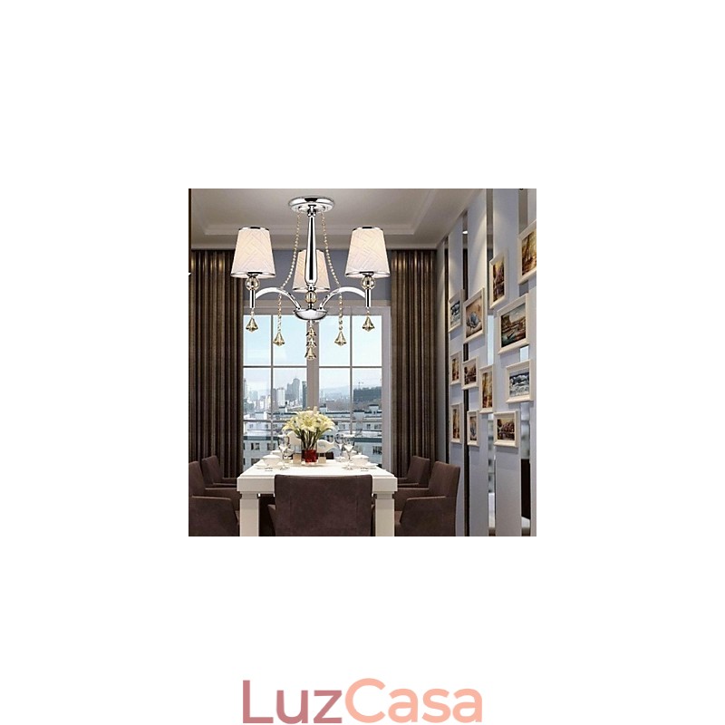 Lustre moderno contemporâneo de cristal cromado em metal