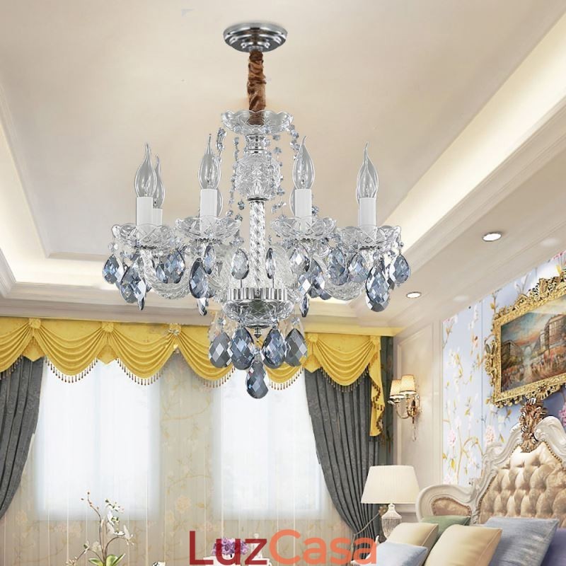 Lustre de cristal azul europeu corpo de luz de vidro 8 luzes