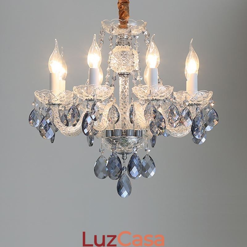 Lustre de cristal azul europeu corpo de luz de vidro 8 luzes