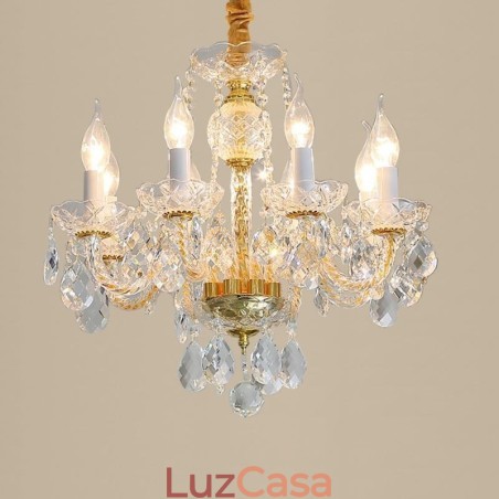 Lustre de cristal transparente europeu, corpo de lâmpada de vidro, 8 luzes, corpo dourado, lâmpada de teto Lustre de cristal transparente europeu, corpo de lâmpada de vidro, 8 luzes, corpo dourado, lâmpada de teto