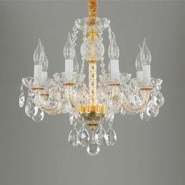 Lustre de cristal transparente europeu, corpo de lâmpada de vidro, 8 luzes, corpo dourado, lâmpada de teto