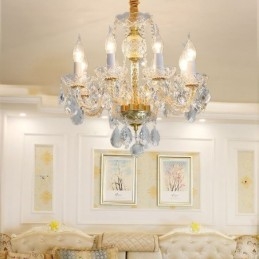 Lustre de cristal transparente europeu, corpo de lâmpada de vidro, 8 luzes, corpo dourado, lâmpada de teto