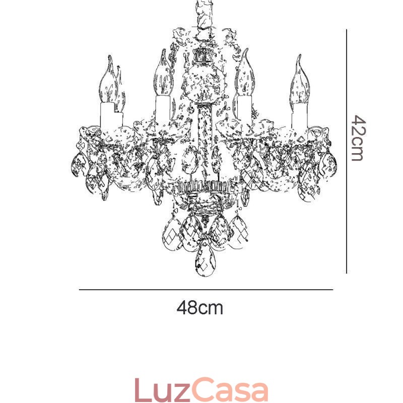 Lustre de cristal transparente europeu, corpo de lâmpada de vidro, 8 luzes, corpo dourado, lâmpada de teto