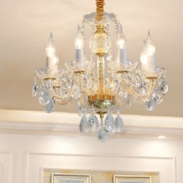 Lustre de cristal transparente europeu, corpo de lâmpada de vidro, 8 luzes, corpo dourado, lâmpada de teto