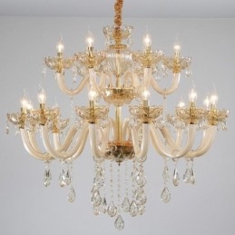 Elegante lustre de cristal europeu cor conhaque luz de teto corpo de vidro camada dupla 12 + 6 luzes